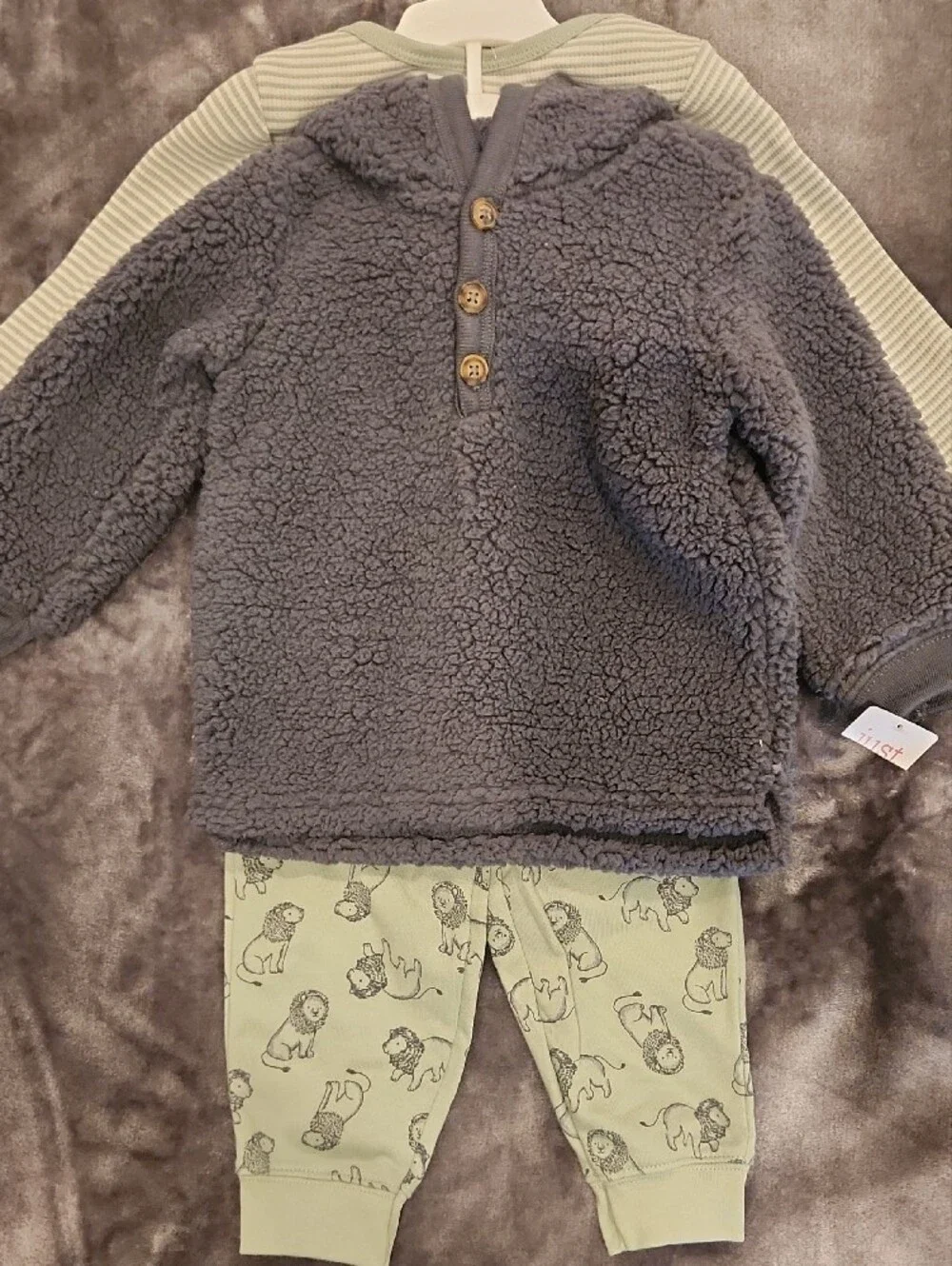 Carter's Light Green Striped Bodysuit with Lion Print Pants And Jacket